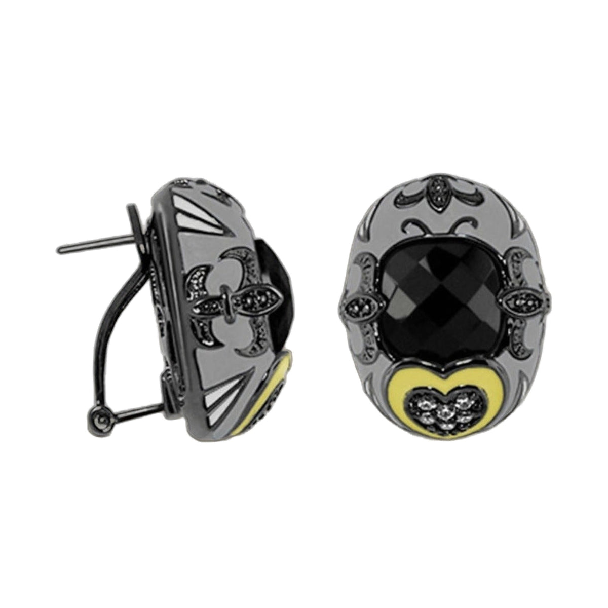 Knights of Love clipon button earrings by Lauren G Adams, insect-inspired with black stones on Tampa Home & Garden Store