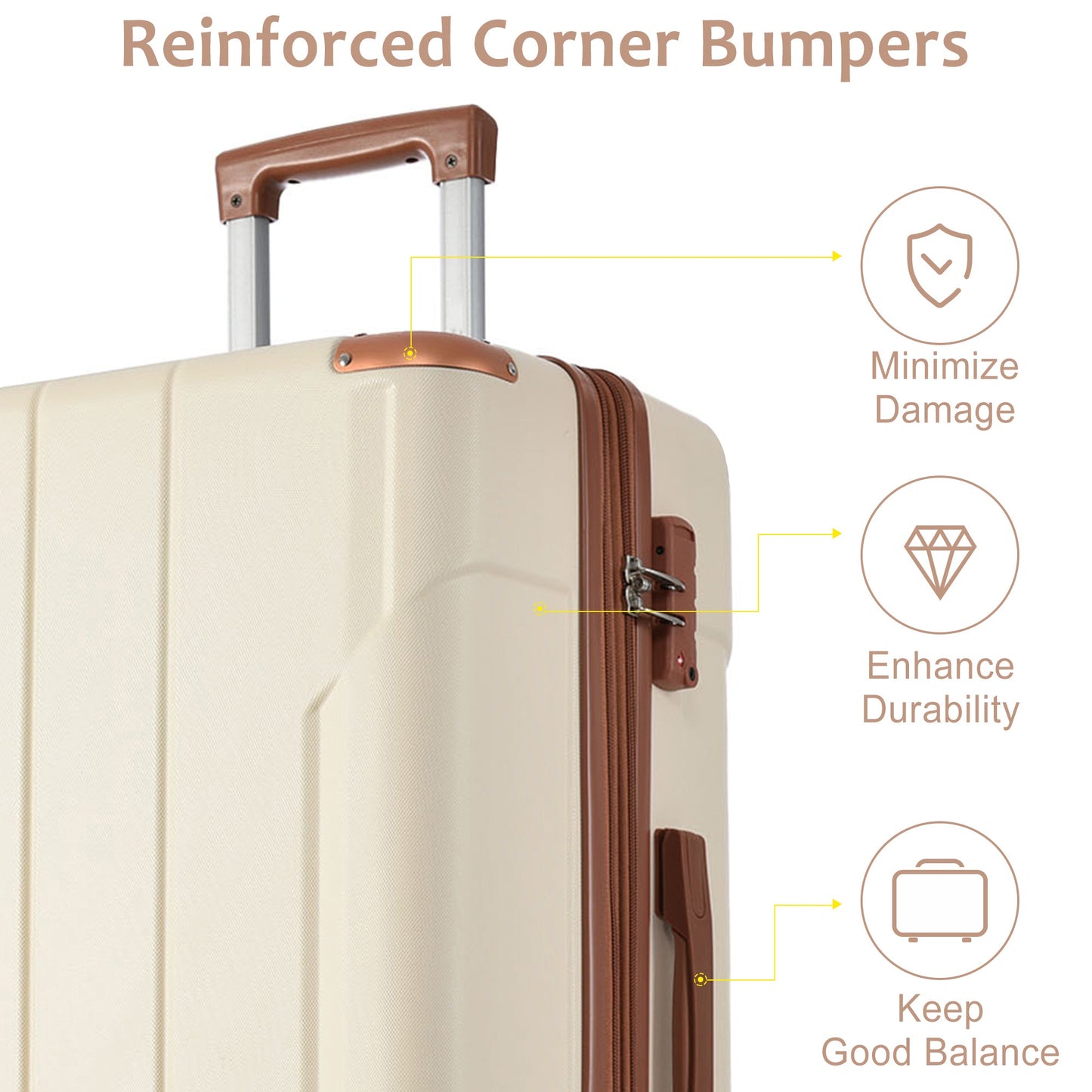 3 piece expandable hard shell luggage set in beige with brown trim and retractable handle on Tampa Home & Garden Store