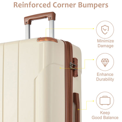 3 piece expandable hard shell luggage set in beige with brown trim and retractable handle on Tampa Home & Garden Store