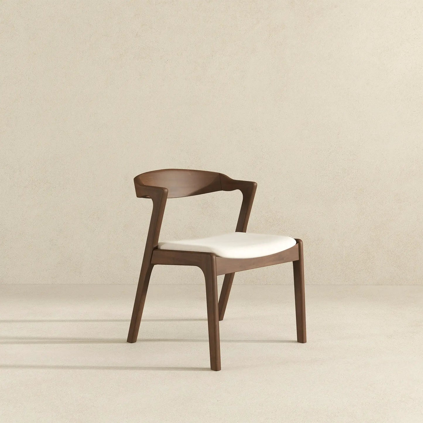 Dakota mid-century dining chairs set of 2 in warm walnut wood with white cushions on Tampa Home & Garden Store
