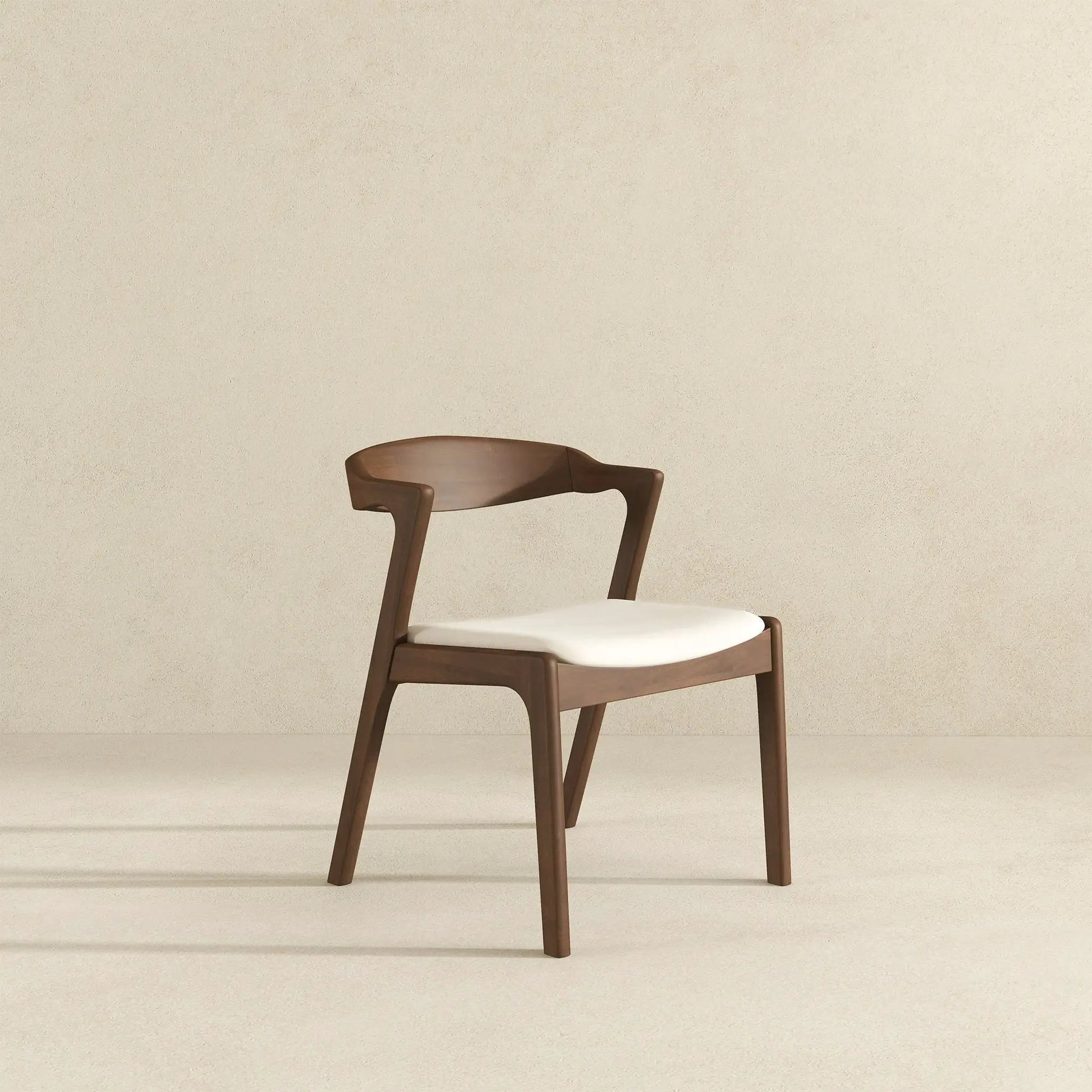 Dakota mid-century dining chairs set of 2 in warm walnut wood with white cushions on Tampa Home & Garden Store