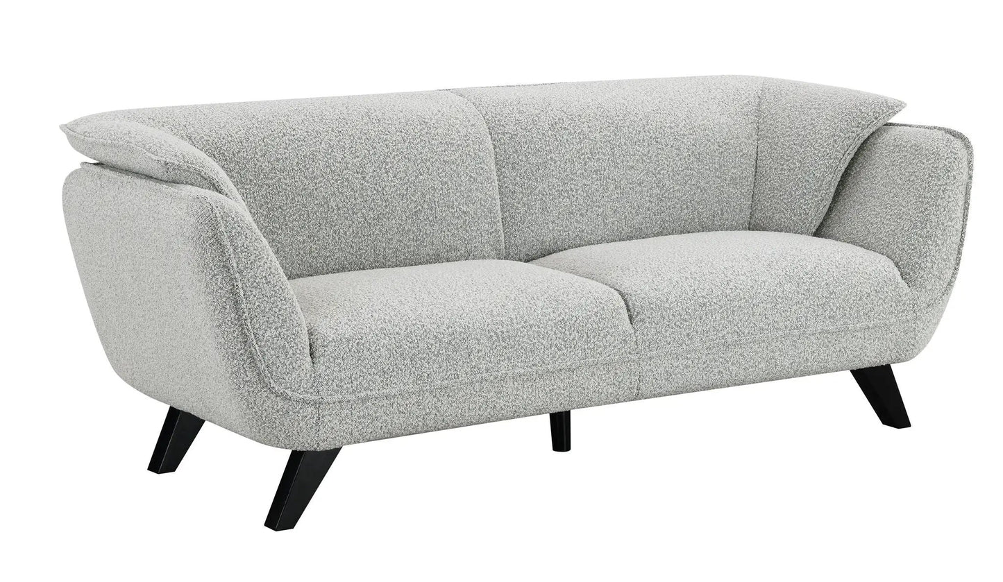 Nayeli Boucle Sofa, stationary sofa in light gray boucle with black angled legs on Tampa Home & Garden Store