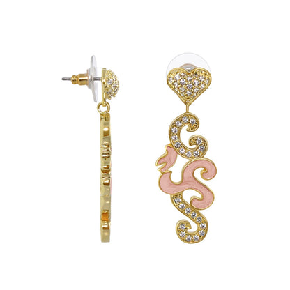 Peaceful Love Dangle Earrings Lauren G Adams gold-tone with crystal heart and enamel scroll on Tampa Home & Garden Store