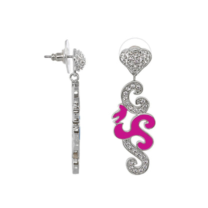 Peaceful Love Dangle Earrings by Lauren G Adams; heart rhinestone with pink enamel swirls on Tampa Home & Garden Store