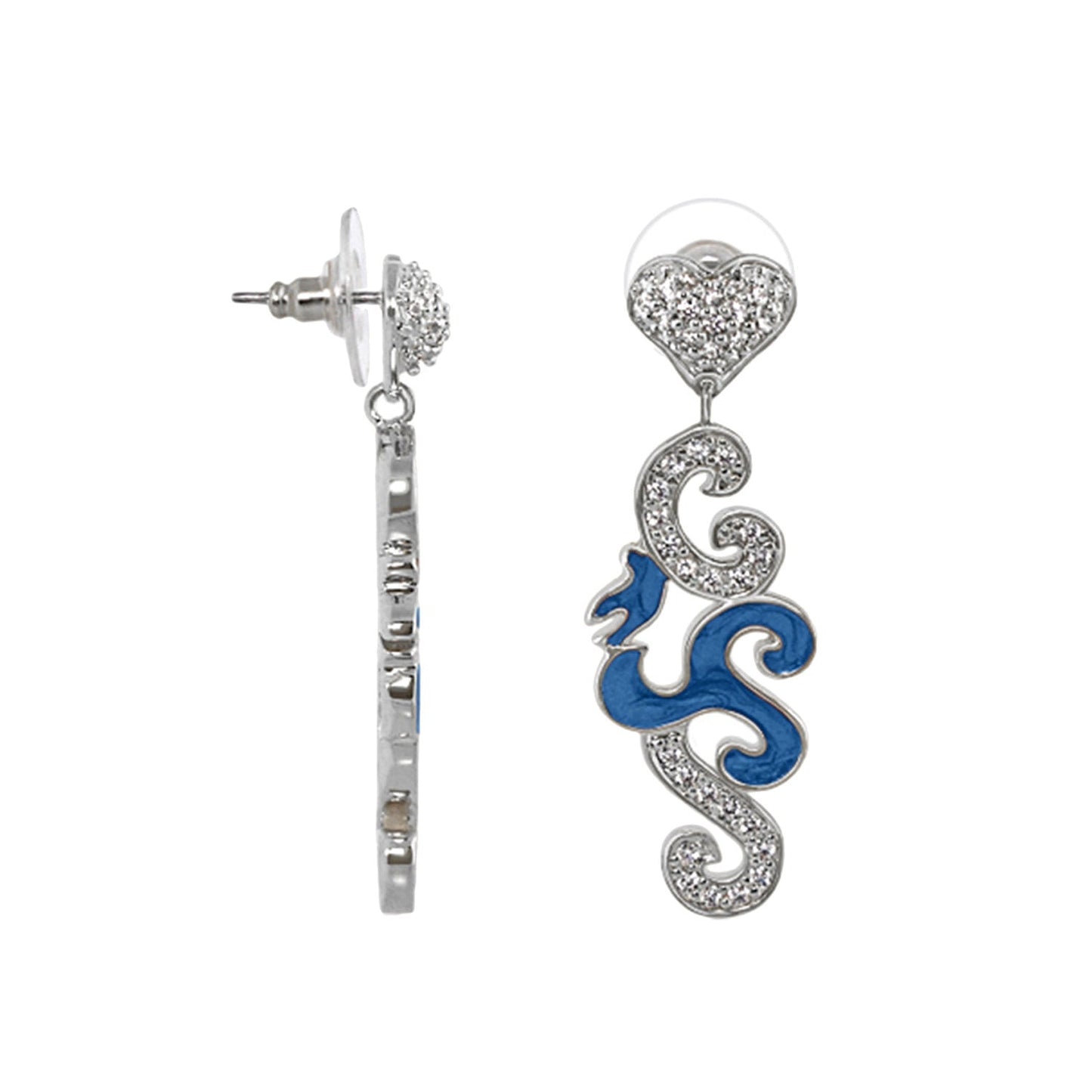 Peaceful Love Dangle Earring by Lauren G Adams - crystal heart with blue enamel swirls in silver on Tampa Home & Garden Store