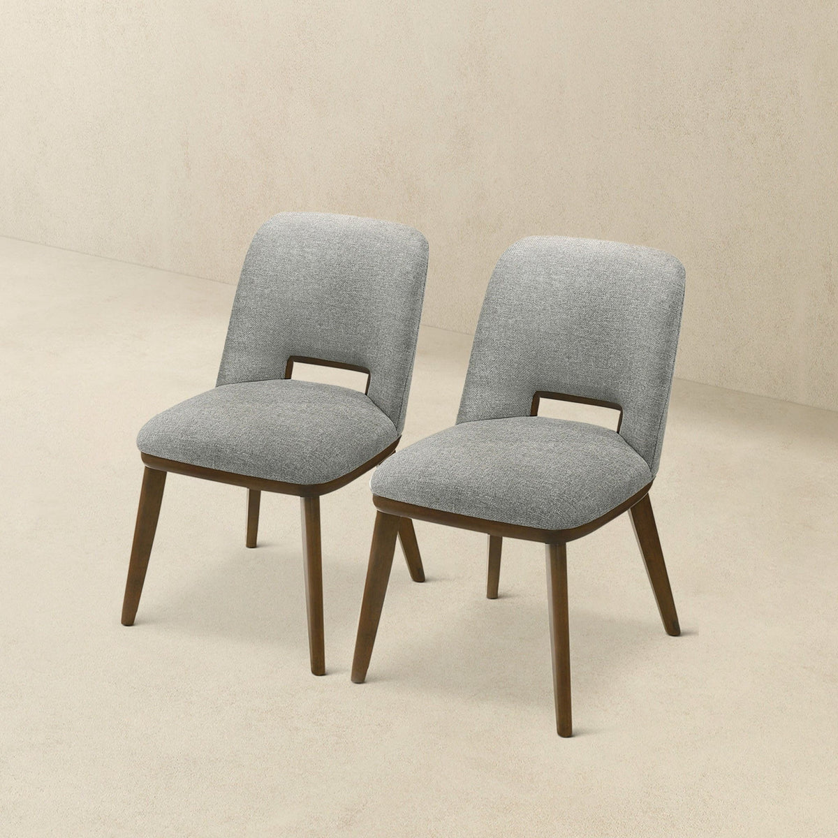 Modern dining chair set of 2 with gray fabric upholstery and walnut wood legs by HouseOfZazla on Tampa Home & Garden Store
