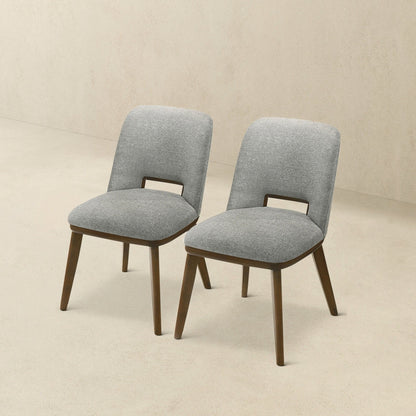 Modern dining chair set of 2 with gray fabric upholstery and walnut wood legs by HouseOfZazla on Tampa Home & Garden Store