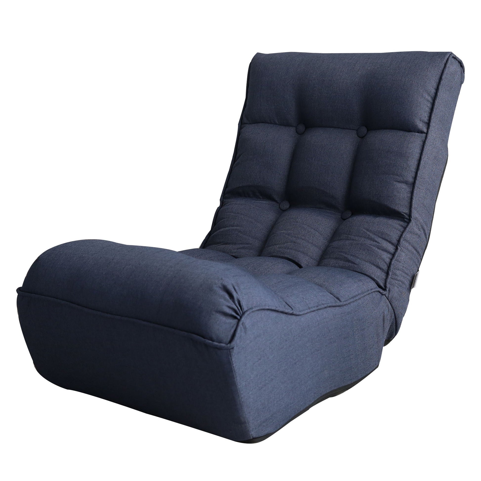Reclining Japanese chair lazy sofa in navy blue fabric with tufted cushions, adjustable on Tampa Home & Garden Store