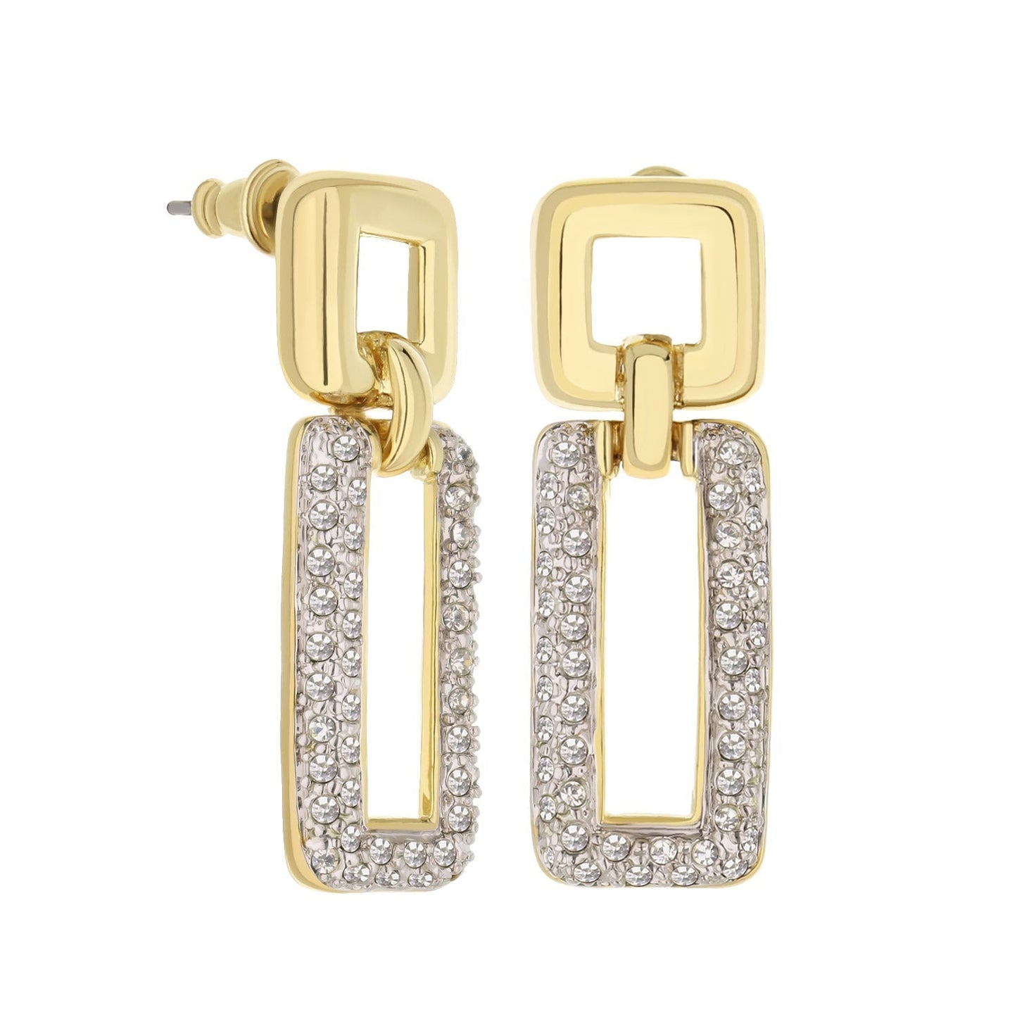 Lga Rectangle Earrings goldtone crystal-studded square hoops pair on Tampa Home & Garden Store