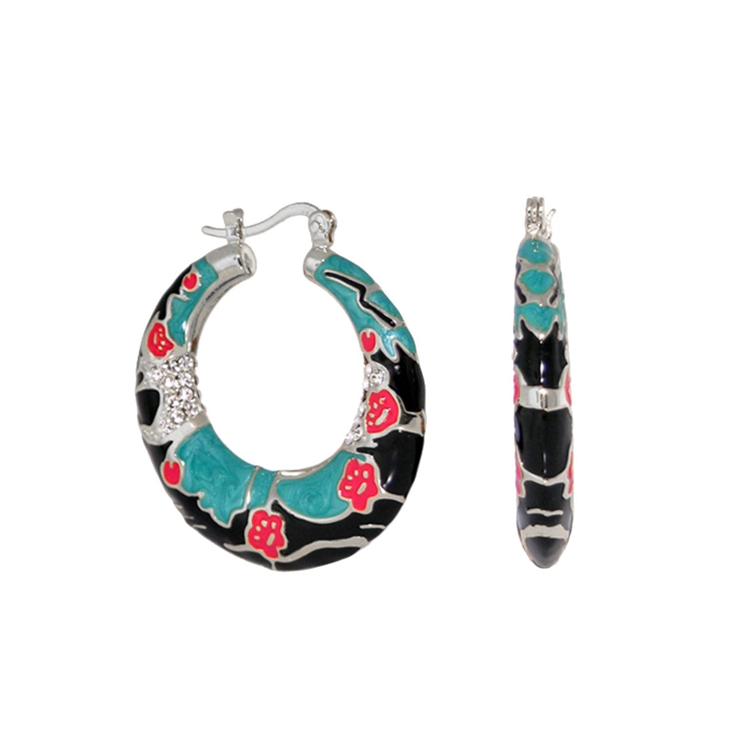 Spring Pleasure Earring turquoise and black enamel hoops with accents by Lauren G Adams on Tampa Home & Garden Store