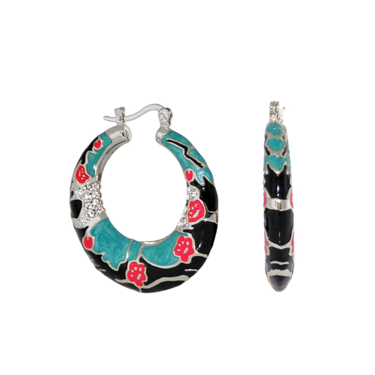 Spring Pleasure Earring turquoise and black enamel hoops with accents by Lauren G Adams on Tampa Home & Garden Store