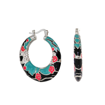 Spring Pleasure Earring turquoise and black enamel hoops with accents by Lauren G Adams on Tampa Home & Garden Store