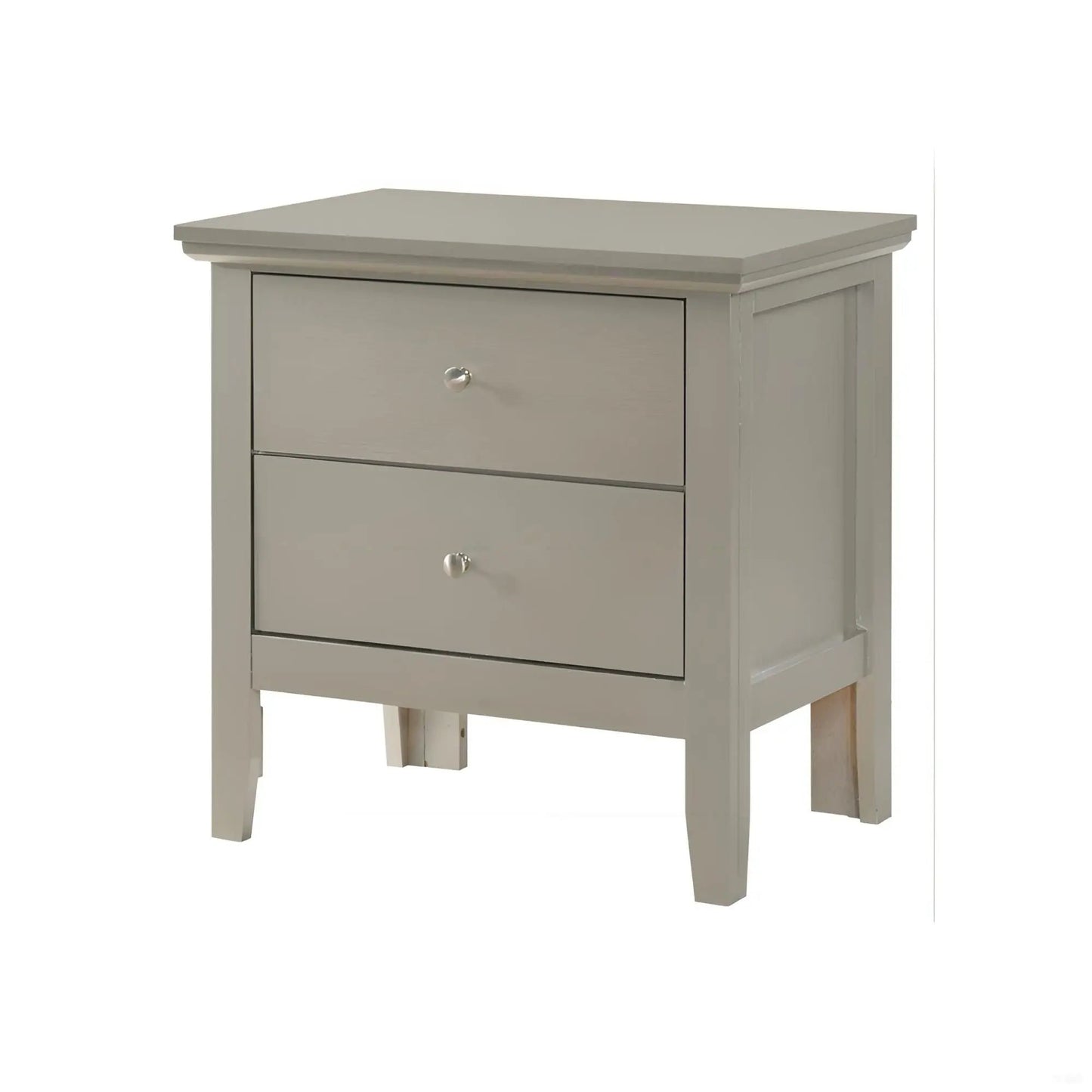 English Dovetailed Drawers Nightstand, gray finish, 3-drawer accent table with round metal knobs on Tampa Home & Garden Store