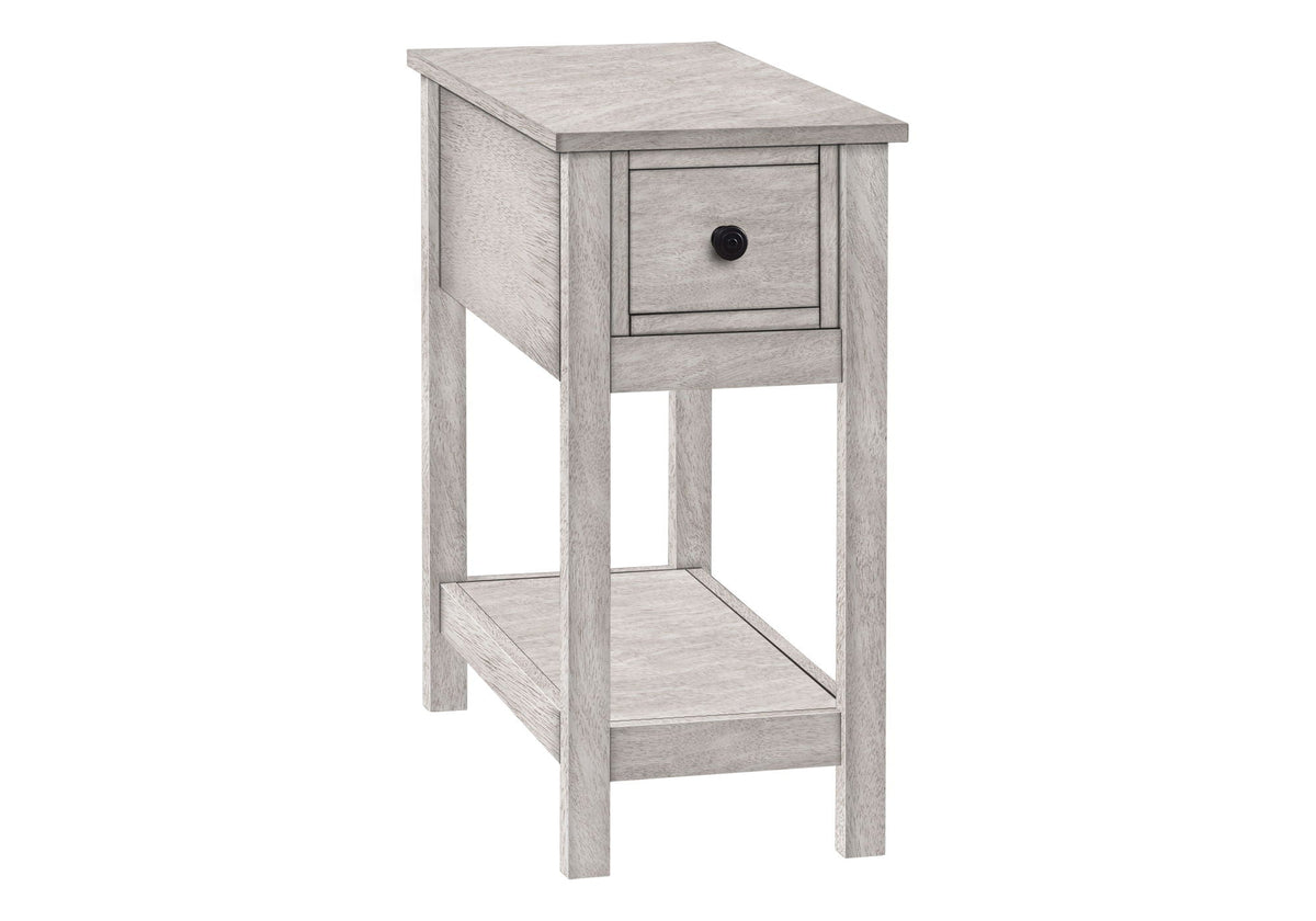 Accent End Table narrow 2-tier with storage drawer, light washed wood finish on Tampa Home & Garden Store