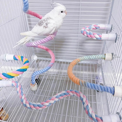 Gradient colorful bird rope perch stand set of 4 inside a cage with pastel ropes for cockatiel on Tampa Home & Garden Store