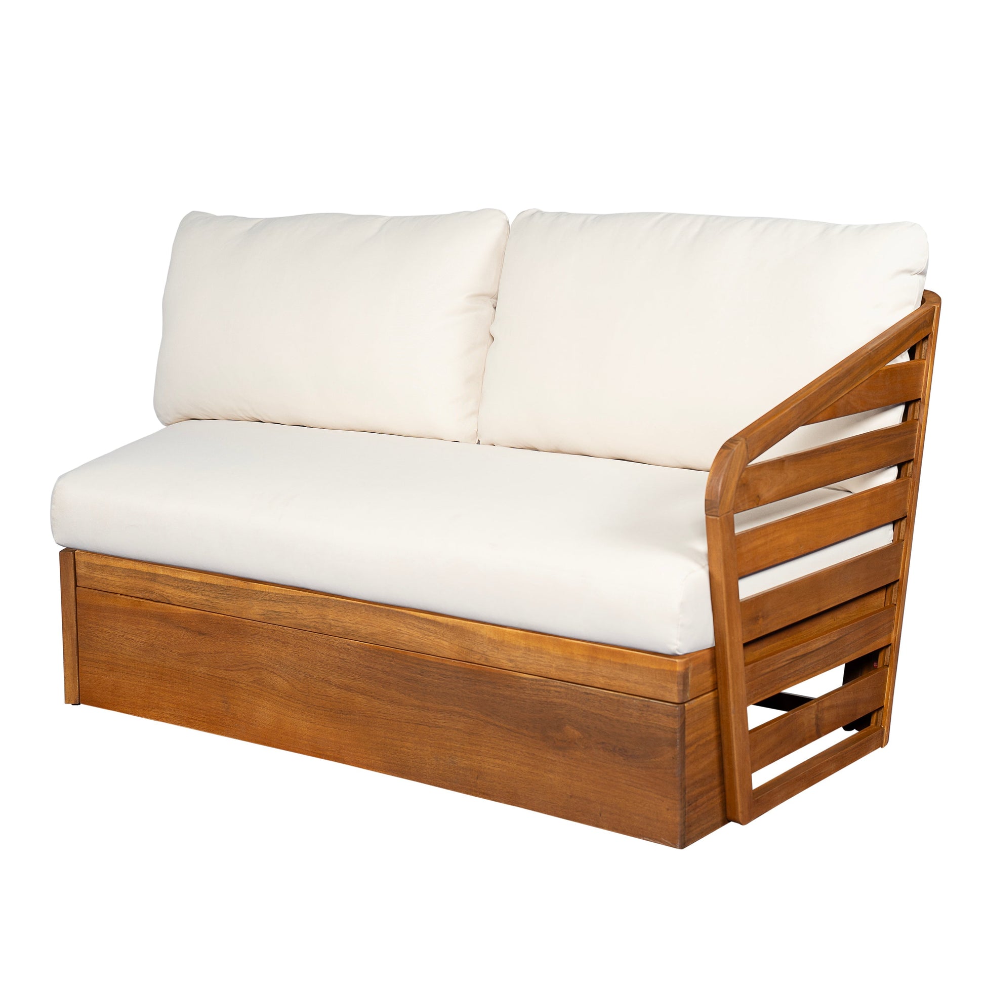 Royal Acacia Patio V Sofa Sectional Set beige cushions, acacia wood frame HouseOfZazla on Tampa Home & Garden Store