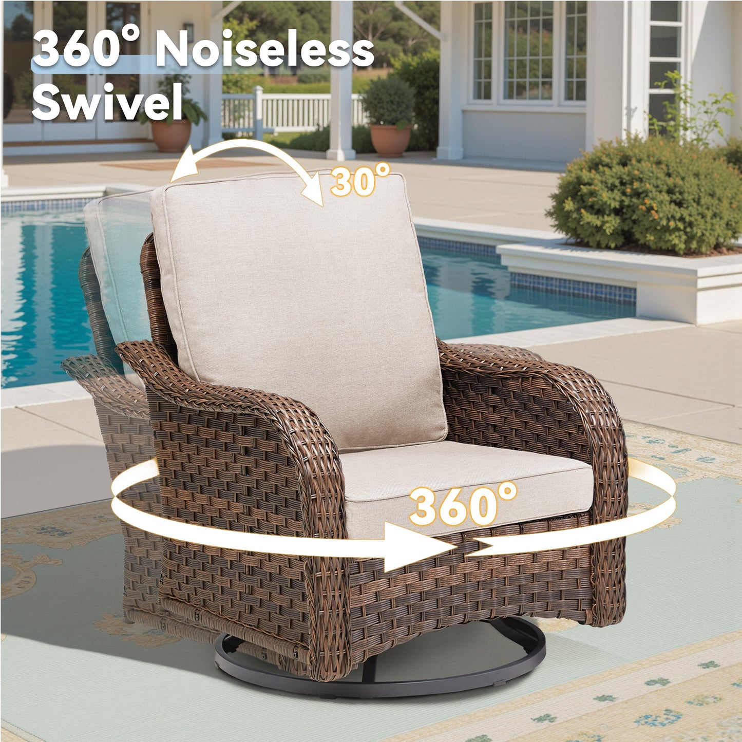 3-Piece Outdoor Wicker Furniture Set by HouseOfZazla with Beige Cushions, Swivel Gliders Rocker on Tampa Home & Garden Store