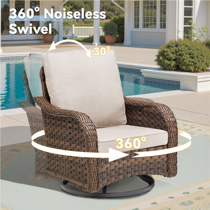 3-Piece Outdoor Wicker Furniture Set by HouseOfZazla with Beige Cushions, Swivel Gliders Rocker on Tampa Home & Garden Store