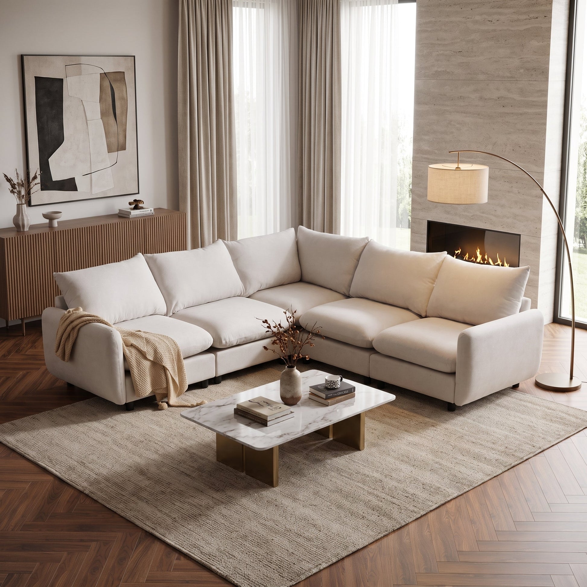 99 in Oversize L Shaped Modular Sectional Sofa beige fabric HouseOfZazla in a modern living room on Tampa Home & Garden Store