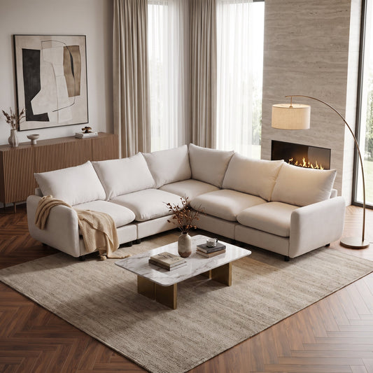 99 in Oversize L Shaped Modular Sectional Sofa beige fabric HouseOfZazla in a modern living room on Tampa Home & Garden Store