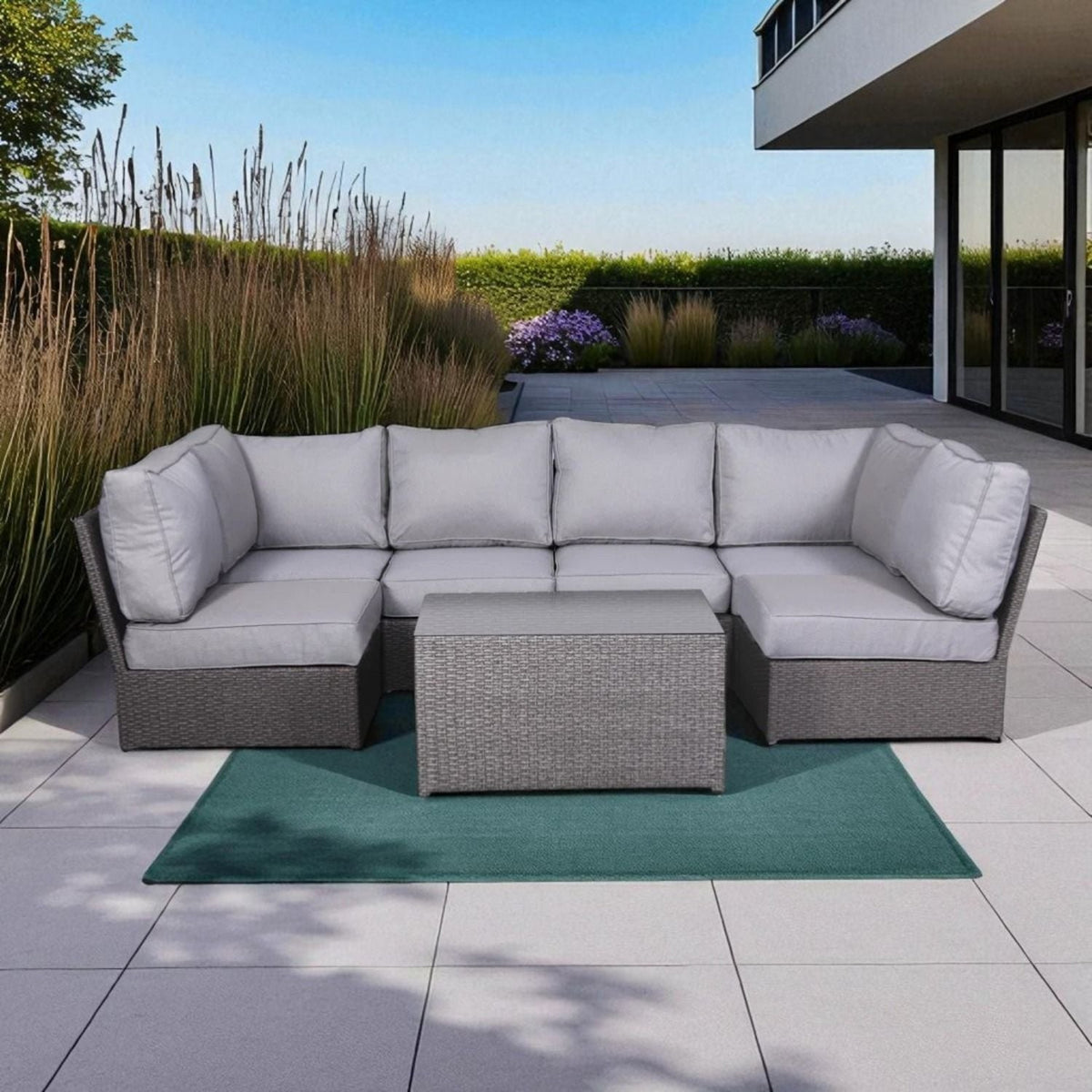 2-piece outdoor rattan sectional set with light gray cushions on Tampa Home & Garden Store