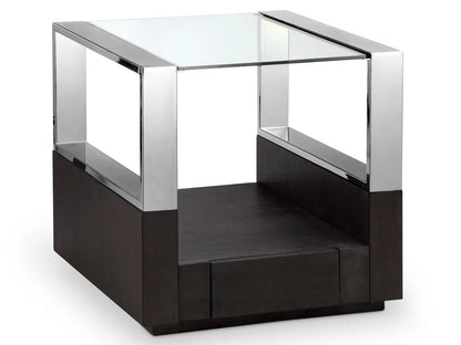 Revere end table: chrome frame, glass top, dark wood base Unique Piece Furniture on Tampa Home & Garden Store