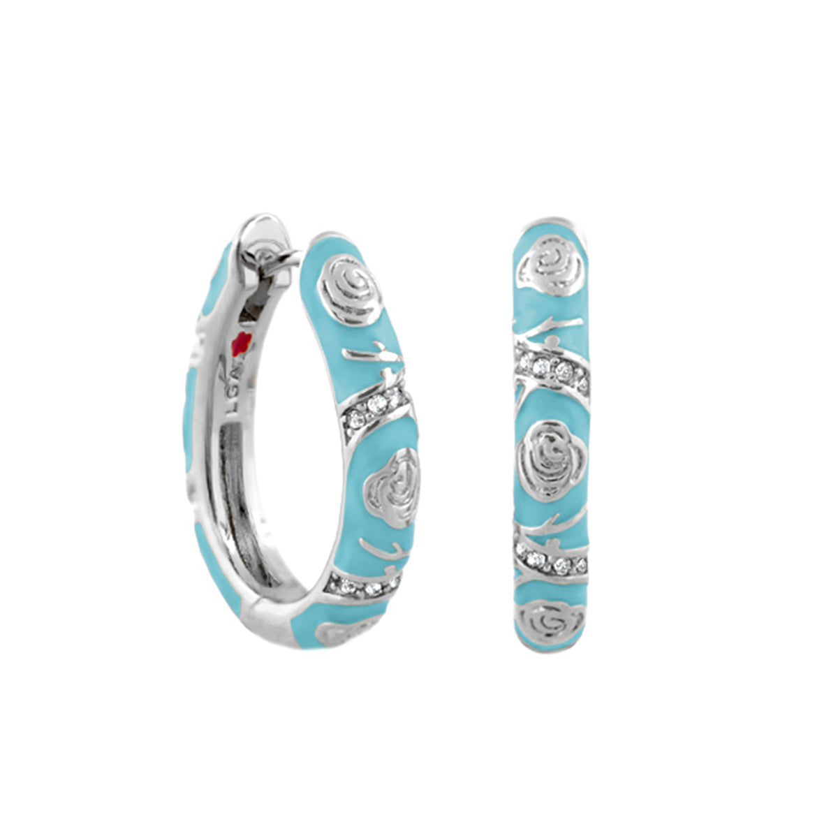 Stackable Fiesta Earrings Rosette Pavé Hoop turquoise enamel with silver rosettes and crystals on Tampa Home & Garden Store