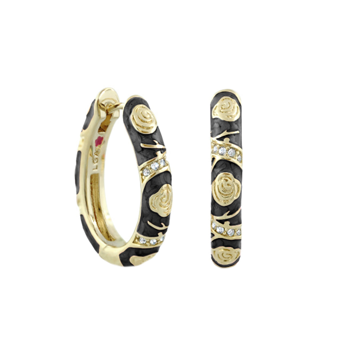 Stackable Fiesta Earrings — Rosette Pavé Hoop, gold-tone black enamel diamonds by Lauren G Adams on Tampa Home & Garden Store