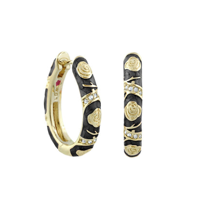 Stackable Fiesta Earrings — Rosette Pavé Hoop, gold-tone black enamel diamonds by Lauren G Adams on Tampa Home & Garden Store