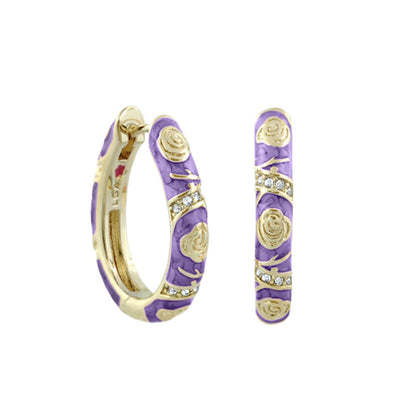 Stackable Fiesta Earrings - Rosette Pave Hoop purple enamel with gold-tone crystal accents pair on Tampa Home & Garden Store
