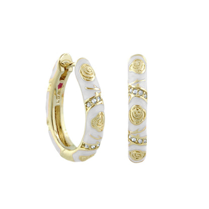 Stackable Fiesta Earrings Rosette Pavé Hoop by Lauren G Adams in white enamel and gold on Tampa Home & Garden Store
