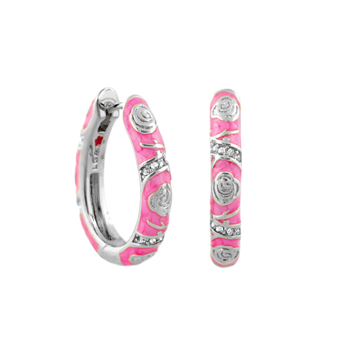 Stackable Fiesta Earrings Rosette Pavé Hoop pink with silver rosettes by Lauren G Adams on Tampa Home & Garden Store