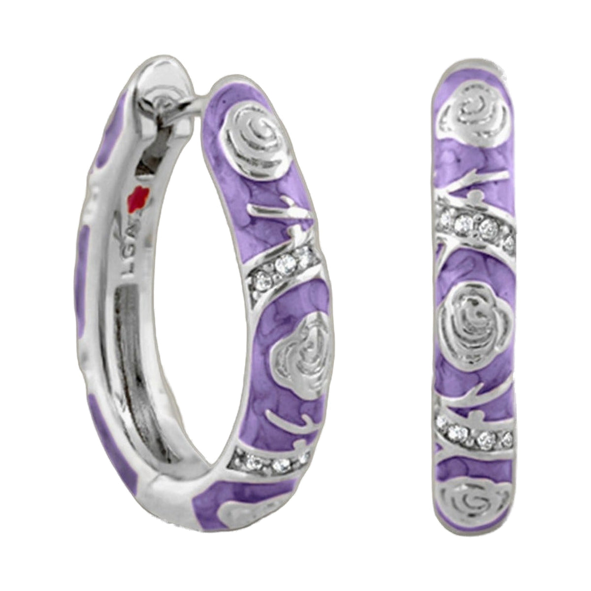 Stackable Fiesta Earrings Rosette Pavé Hoop set of 3 purple enamel with silver rosette crystals on Tampa Home & Garden Store