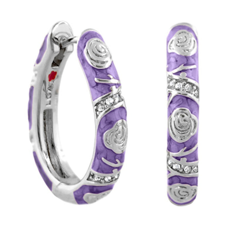 Stackable Fiesta Rosette Pavé Hoop earrings in purple enamel with rosettes by Lauren G Adams on Tampa Home & Garden Store