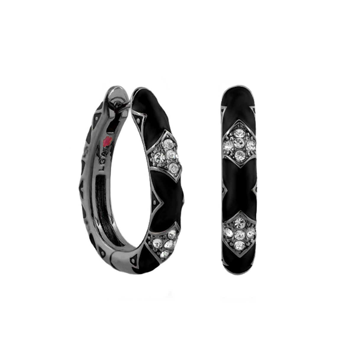 Stackable Fiesta Earrings Pavé Station Hoop black enamel diamonds Lauren G Adams pair on Tampa Home & Garden Store