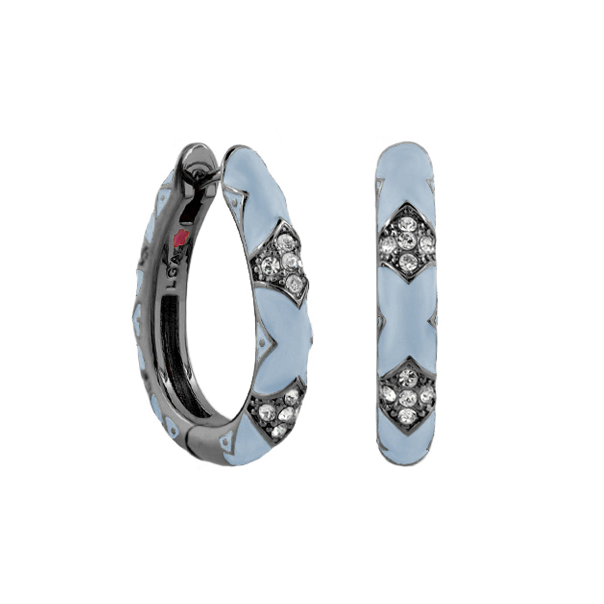 Stackable Fiesta Earrings pair - Pavé Station Hoop, blue enamel hoops with pavé diamonds on Tampa Home & Garden Store