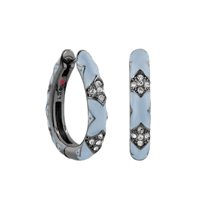 Stackable Fiesta Earrings pair - Pavé Station Hoop, blue enamel hoops with pavé diamonds on Tampa Home & Garden Store