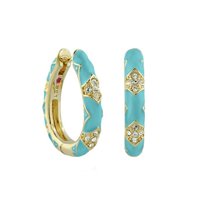 Stackable Fiesta Earrings - Pavé Station Hoop turquoise enamel with gold-tone trim, 2 earrings on Tampa Home & Garden Store