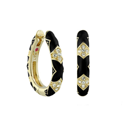 Stackable Fiesta Earrings — Pavé Station Hoop, gold-tone hoops with black enamel and crystals on Tampa Home & Garden Store