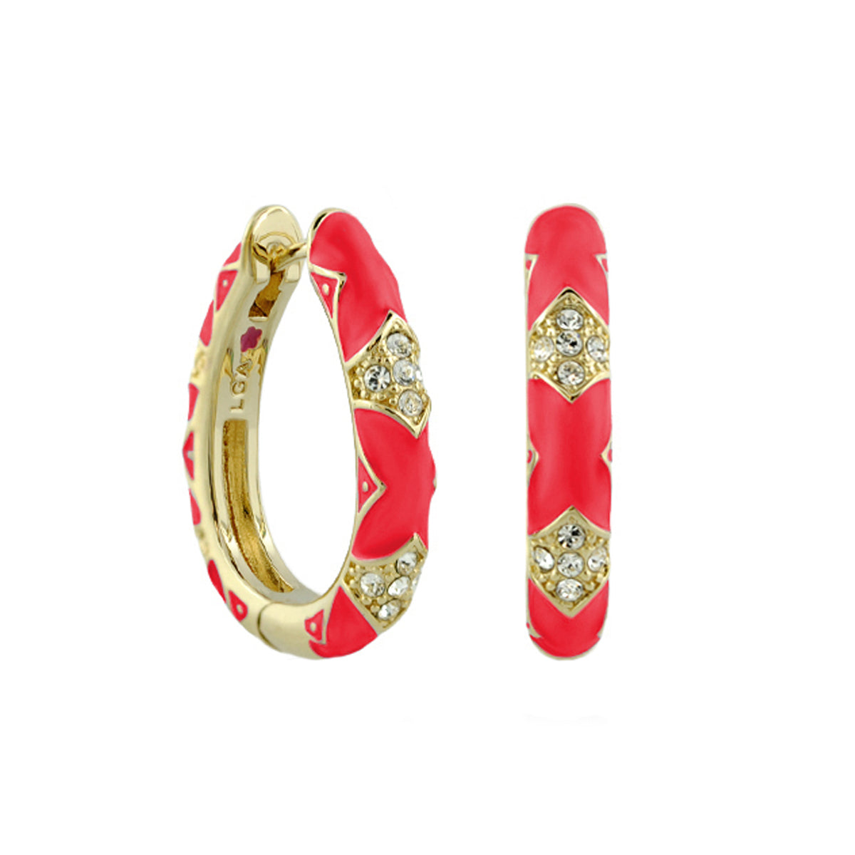 Stackable Fiesta Earrings - Pavé Hoop, red enamel, Lauren G Adams, crystal accents pair on Tampa Home & Garden Store
