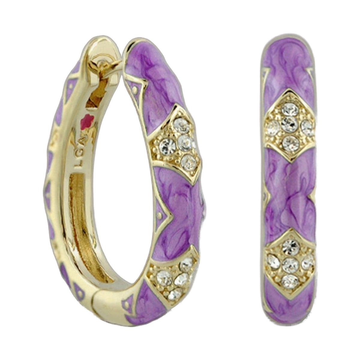 Stackable Fiesta Earrings Pavé Hoop Lauren G Adams purple enamel gold pavé crystals on Tampa Home & Garden Store