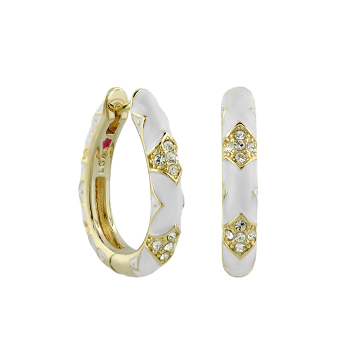Stackable Fiesta Earrings Pavé Station Hoop by Lauren G Adams, white enamel crystals, pair on Tampa Home & Garden Store