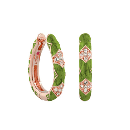 Stackable Fiesta Earrings - Pavé Station Hoop in rose gold with green enamel and crystals on Tampa Home & Garden Store