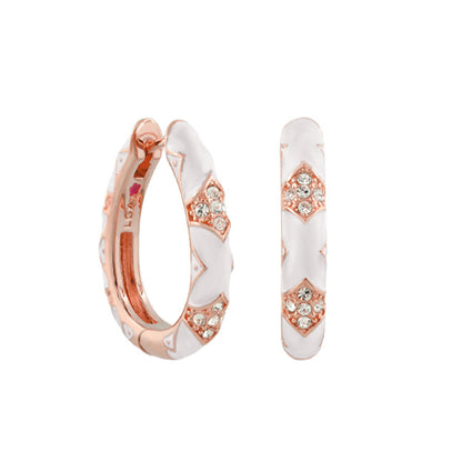 Stackable Fiesta Earrings pair Pavé Station Hoop rose gold white enamel crystals on Tampa Home & Garden Store