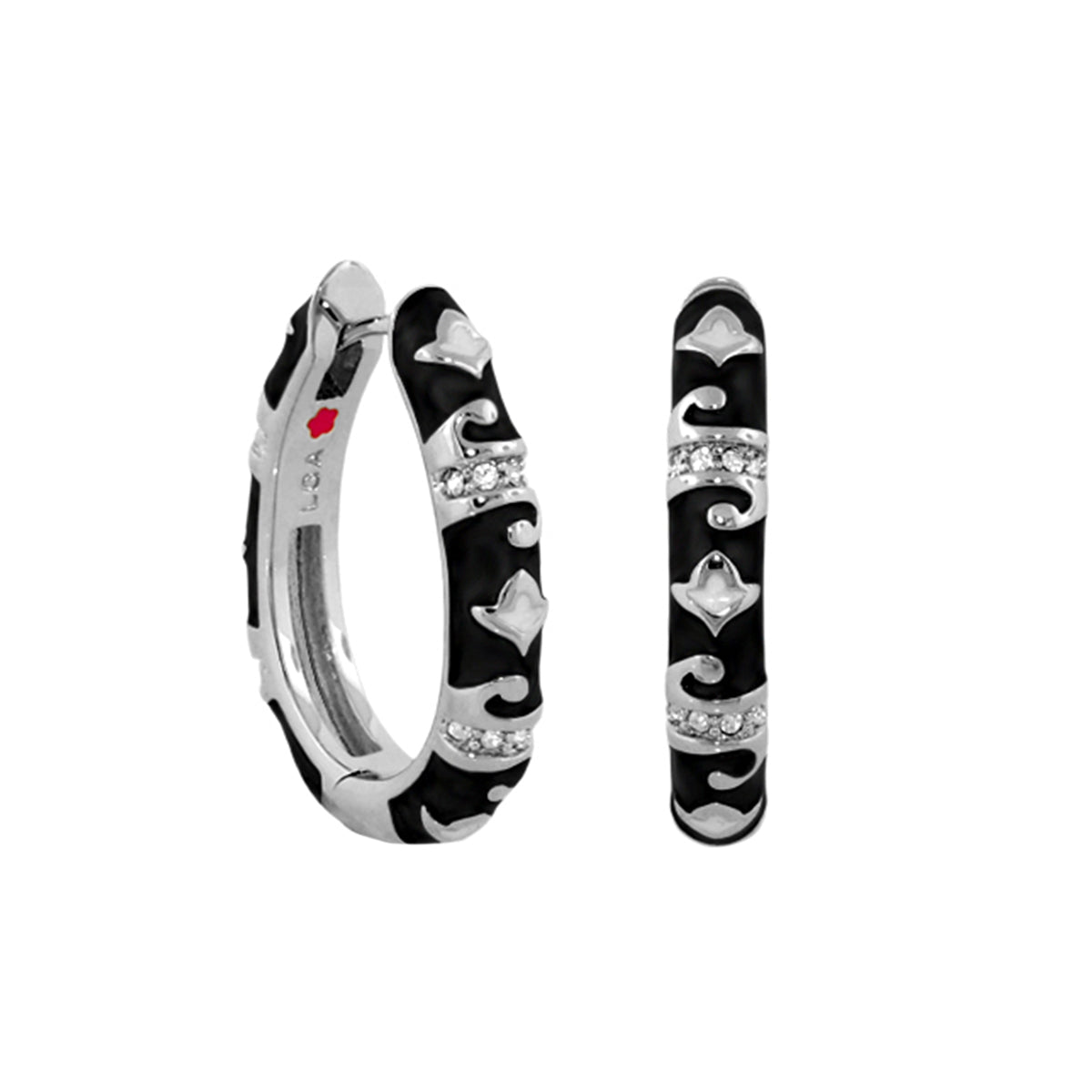 Stackable Fiesta Earrings — Lozenge Pavé Hoop in black enamel with crystal accents on Tampa Home & Garden Store