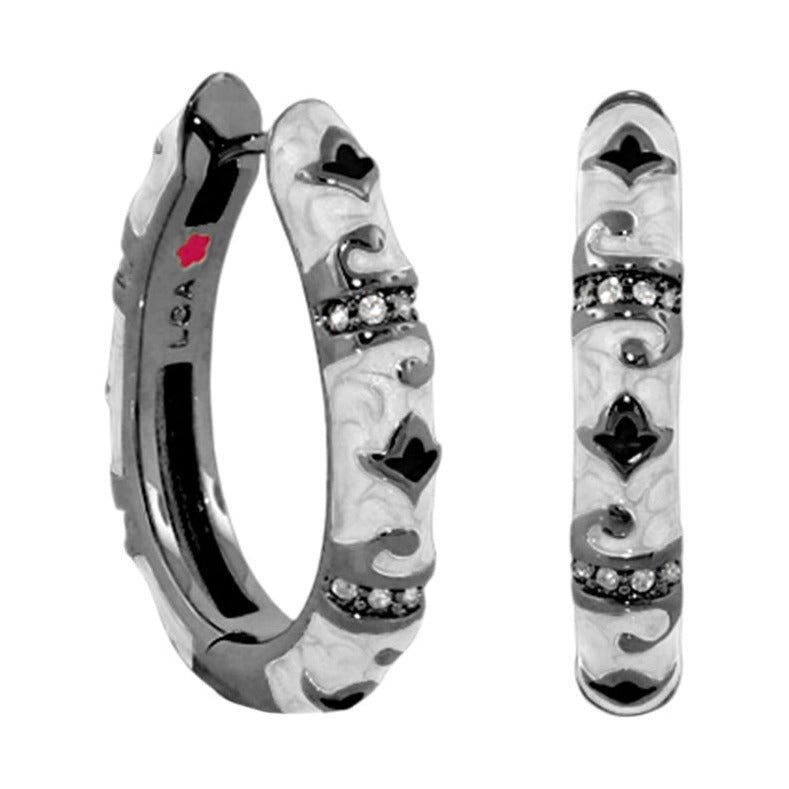 Stackable Fiesta Earrings Lozenge Pavé Hoop, Lauren G Adams, silver hoops with crystals, pair on Tampa Home & Garden Store