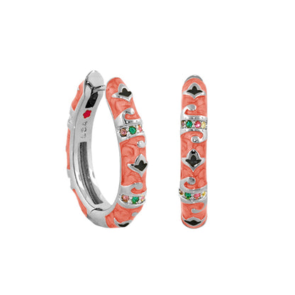 Stackable Fiesta Lozenge Pavé Hoop earrings in coral enamel with stones, Lauren G Adams pair on Tampa Home & Garden Store