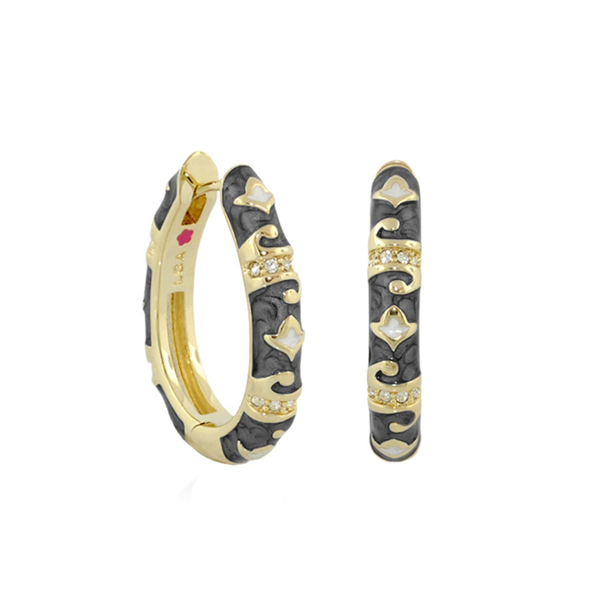 Stackable Fiesta Lozenge Pavé Hoop earrings pair gold and black by Lauren G Adams pave diamonds on Tampa Home & Garden Store