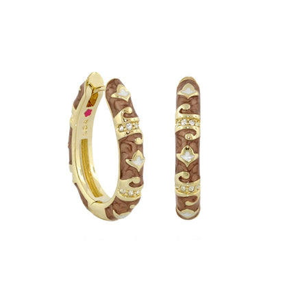 Stackable Fiesta Earrings Lozenge Pavé Hoop Lauren G Adams gold hoops brown enamel and crystals on Tampa Home & Garden Store