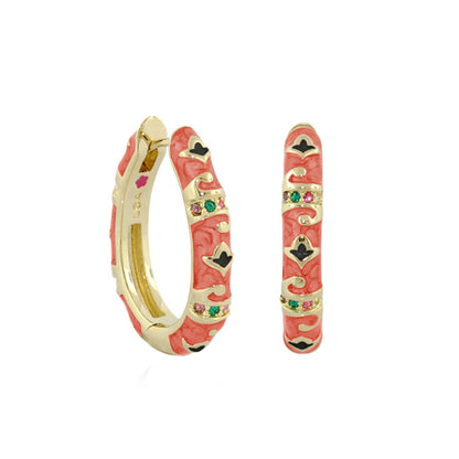 Stackable Fiesta Lozenge Pavé Hoop coral pink enamel with gold-tone trim Lauren G Adams on Tampa Home & Garden Store